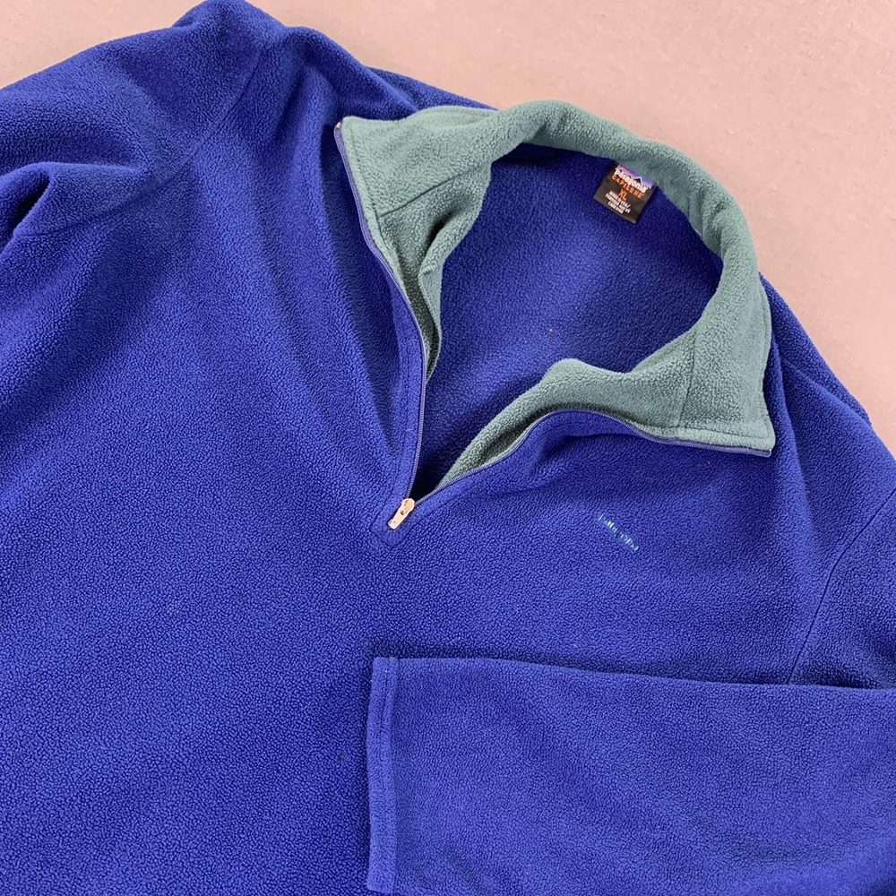 Vintage Patagonia Sweater‎ Mens XL Blue Green Capilene Fleece 1/4 Zip 90s Warm